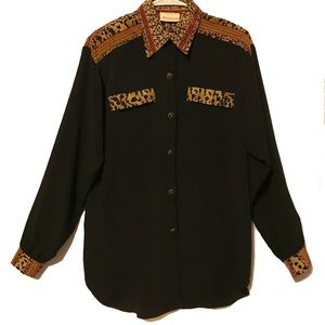 Vintage 80s Jordana Animal Print Long Blouse L XL